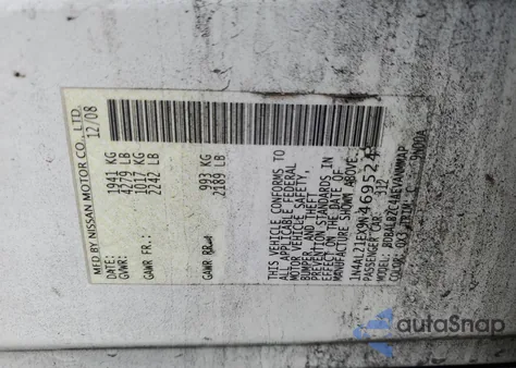 2009 Nissan Altima 2.5 from USA, damaged, VIN 1N4AL21EX9N469524